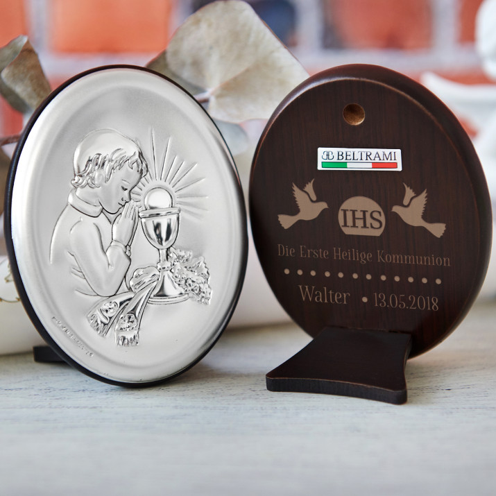 Kommunion - Junge - Silbernes Bild mit Gravur